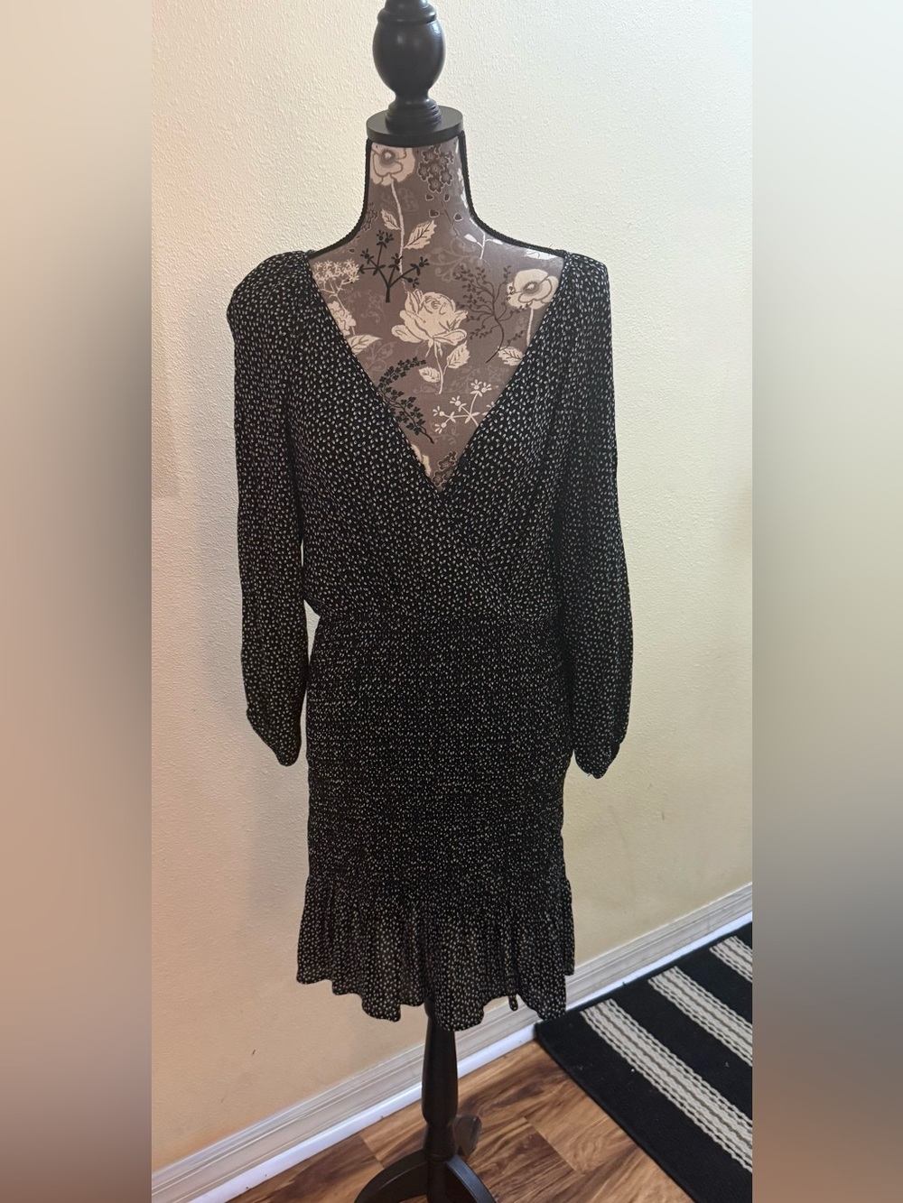 Lush Black Printed V-Neck Ruffle-Hem Dress
